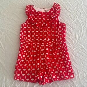 Janie and Jack Size 4 Red & White Embroidered Kids Romper - 100% Cotton